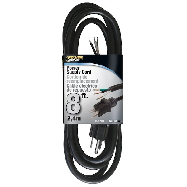 Powerzone OR010608 Power Cord, 8 ft L, 13 A, 125 V, Black - PS010608