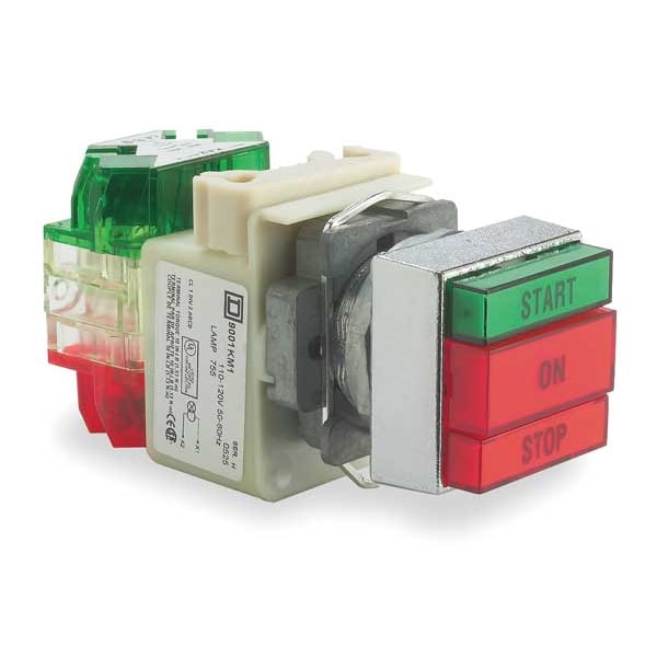 Operador multicefálico iluminado Square D con contacto, 30 mm, 1NA/1NC, Square - 9001KXRG137