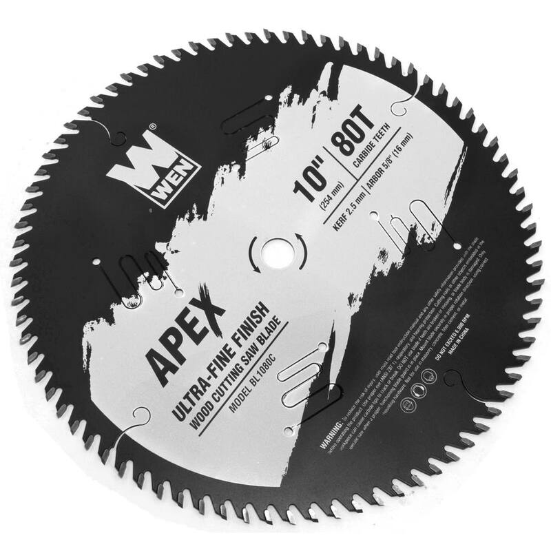 WEN Apex 10 pulgadas 80 dientes Punta de carburo ultra fina de grado industrial Hoja de sierra para trabajo de madera con recubrimiento Cool-Cut - BL1080C