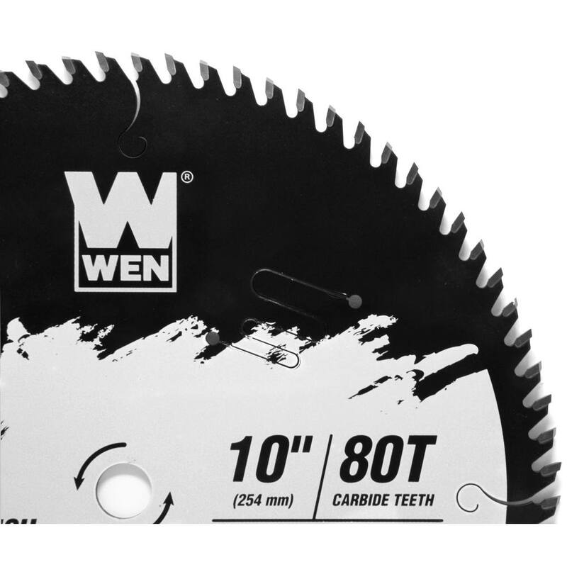 WEN Apex 10 pulgadas 80 dientes Punta de carburo ultra fina de grado industrial Hoja de sierra para trabajo de madera con recubrimiento Cool-Cut - BL1080C