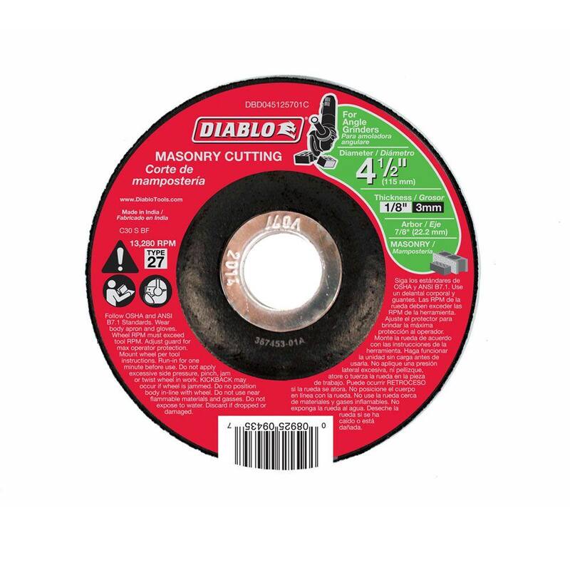 DIABLO 4-1/2 pulgadas x 1/8 pulgadas x 7/8 pulgadas Disco de corte para albañilería con centro deprimido Tipo 27 - DBD045125701C