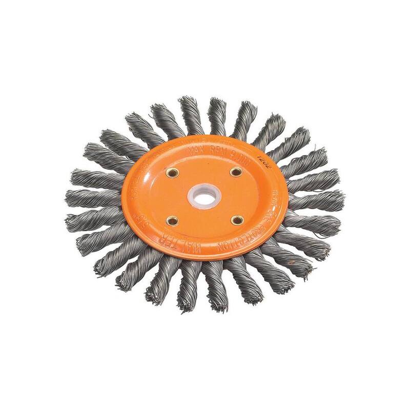Brocha circular para banco de 6 pulgadas con alambres trenzados en nudo de WALTER SURFACE TECHNOLOGIES - 13B260, con eje de 5/8 pulgadas.