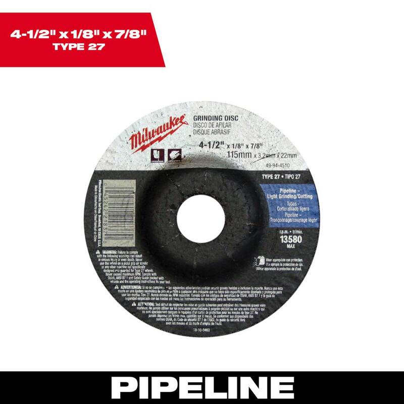 Rueda de esmerilado Milwaukee 4-1/2 in. x 1/8 in. x 7/8 in. (Tipo 27) - 49-94-4510