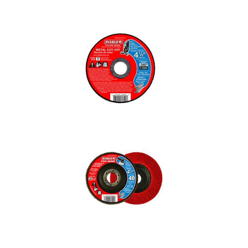 DIABLO 4-1/2 in. Disco de corte de metal delgado de 15 piezas más un disco de aletas Steel Demon de 4-1/2 in. Grano 80 Tipo 29 (paquete de 16) - DBD045115DCX80G