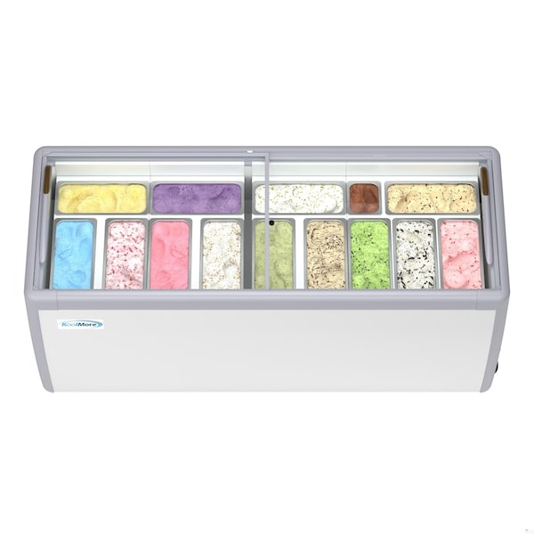 Koolmore 70 in. Gelato Dipping Cabinet Display Freezer with Sliding Glass Door, 13 Pans, 20 Cu. Ft. - KM-GDC-71SD