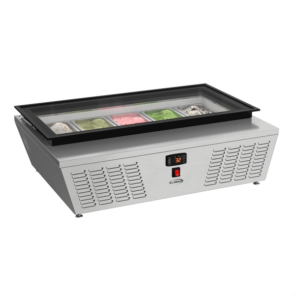 Koolmore 39 in. 5-Pan Countertop Ice Cream Display Freezer with Glass Top in Stainless-Steel KM-CGD-5P - KM-CGD-5P