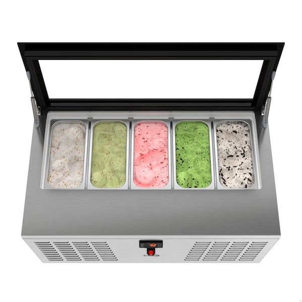 Koolmore 39 in. 5-Pan Countertop Ice Cream Display Freezer with Glass Top in Stainless-Steel KM-CGD-5P - KM-CGD-5P