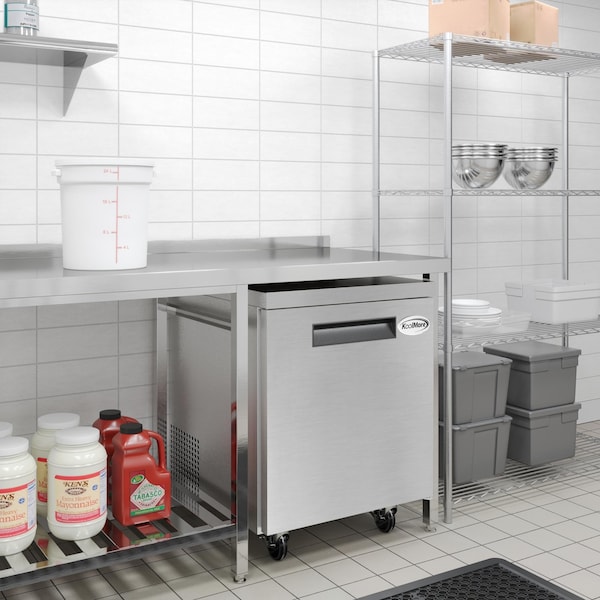 Koolmore 27 in. One-Door Commercial Undercounter Freezer in Stainless Steel with Casters, KM-UCF-1DSS - KM-UCF-1DSS
