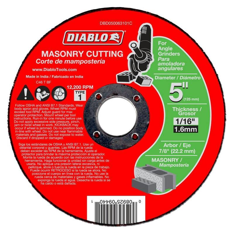DIABLO Disco de corte para albañilería de 5 pulgadas x 1/16 pulgadas x 7/8 pulgadas (paquete de 10) - DBD050063101C010