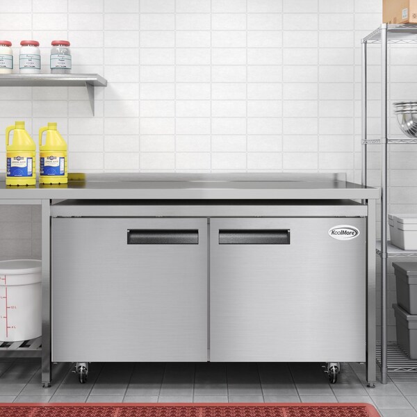 Koolmore 60 in. Two-Door Commercial Undercounter Freezer in Stainless Steel with Casters, KM-UCF-15SS - KM-UCF-15SS