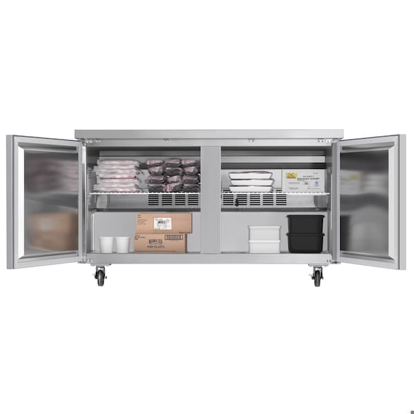 Koolmore 60 in. Two-Door Commercial Undercounter Freezer in Stainless Steel with Casters, KM-UCF-15SS - KM-UCF-15SS
