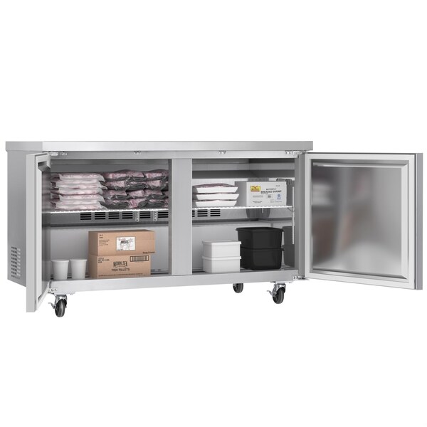 Koolmore 60 in. Two-Door Commercial Undercounter Freezer in Stainless Steel with Casters, KM-UCF-15SS - KM-UCF-15SS