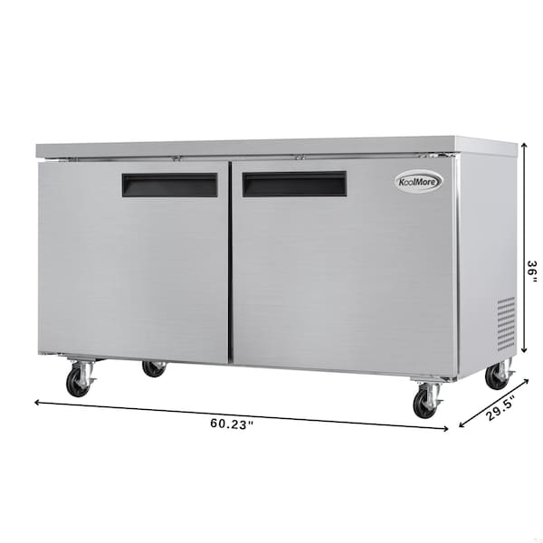 Koolmore 60 in. Two-Door Commercial Undercounter Freezer in Stainless Steel with Casters, KM-UCF-15SS - KM-UCF-15SS