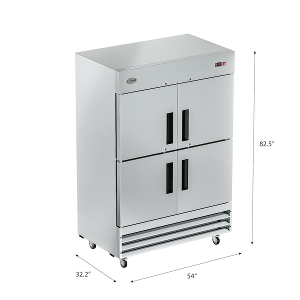 Koolmore 54 in. Commercial Stainless Steel Solid Half Door Reach-In Freezer, 47 cu. ft. - RIF-2D-SSHD