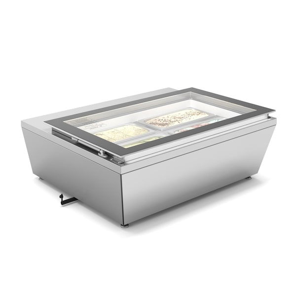 Koolmore 31 in. Countertop Ice Cream Display case with 4 Pans and Glass Sneeze Guard in Stainless-Steel - KM-CGD-8HP