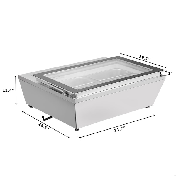 Koolmore 31 in. Countertop Ice Cream Display case with 4 Pans and Glass Sneeze Guard in Stainless-Steel - KM-CGD-8HP