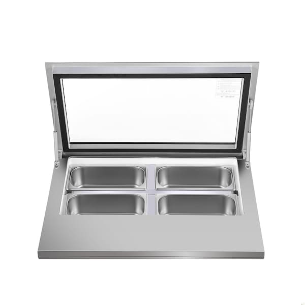 Koolmore 31 in. Countertop Ice Cream Display case with 4 Pans and Glass Sneeze Guard in Stainless-Steel - KM-CGD-8HP