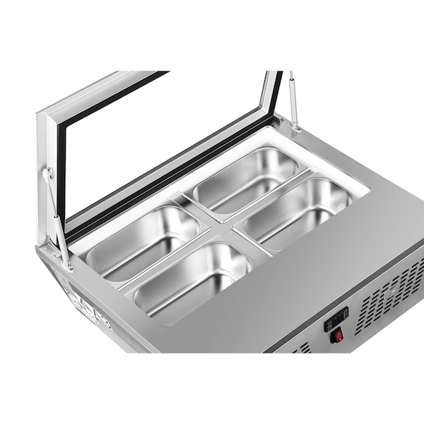 Koolmore 31 in. Countertop Ice Cream Display case with 4 Pans and Glass Sneeze Guard in Stainless-Steel - KM-CGD-8HP