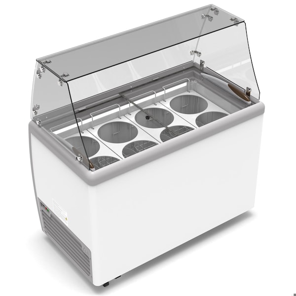 Koolmore 50 in. 8 Tub Ice Cream Dipping Cabinet Display Freezer with Sliding Glass Door and Sneeze Guard - KM-ICD-49SD-FG