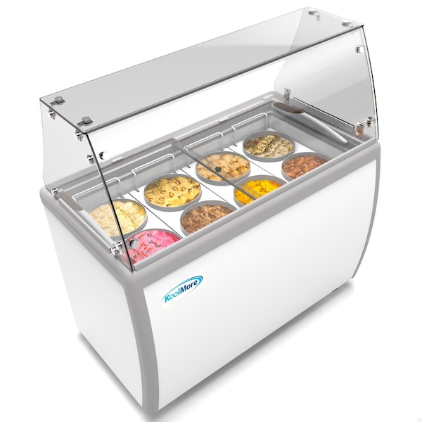 Koolmore 50 in. 8 Tub Ice Cream Dipping Cabinet Display Freezer with Sliding Glass Door and Sneeze Guard - KM-ICD-49SD-FG