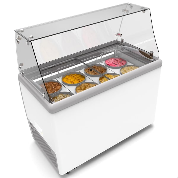Koolmore 50 in. 8 Tub Ice Cream Dipping Cabinet Display Freezer with Sliding Glass Door and Sneeze Guard - KM-ICD-49SD-FG