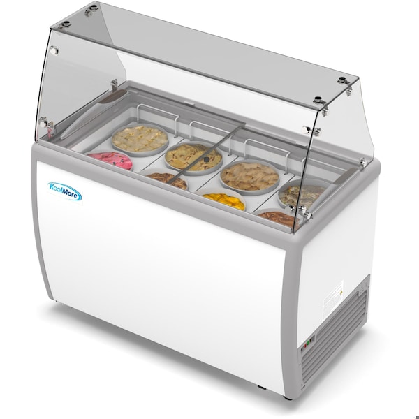 Koolmore 50 in. 8 Tub Ice Cream Dipping Cabinet Display Freezer with Sliding Glass Door and Sneeze Guard - KM-ICD-49SD-FG