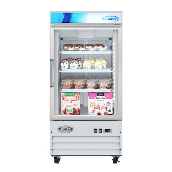 Koolmore 26 in. 1-Door Commercial Display Merchandiser Freezer 9 cu. ft. in White MDF-1GD-9C-WH - MDF-1GD-9C-WH
