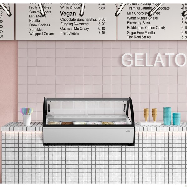 Koolmore 46 in. Countertop Gelato Display Case w/ 6 Pans and Built-in Glass Sneeze Guard in Stainless-Steel - KM-CGD-6P