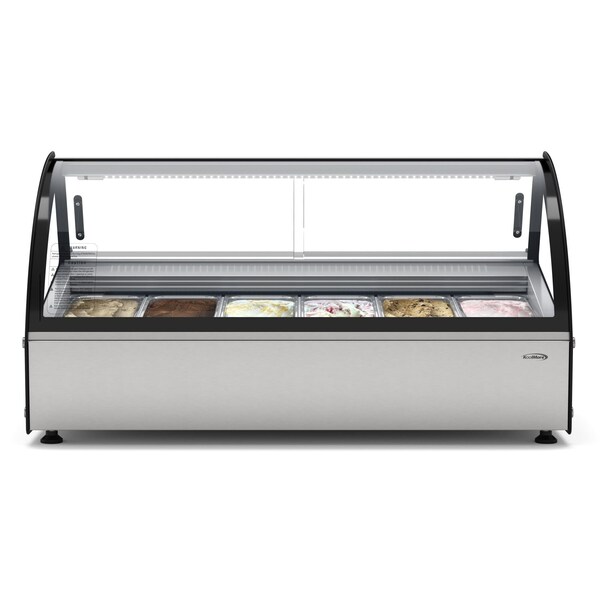 Koolmore 46 in. Countertop Gelato Display Case w/ 6 Pans and Built-in Glass Sneeze Guard in Stainless-Steel - KM-CGD-6P