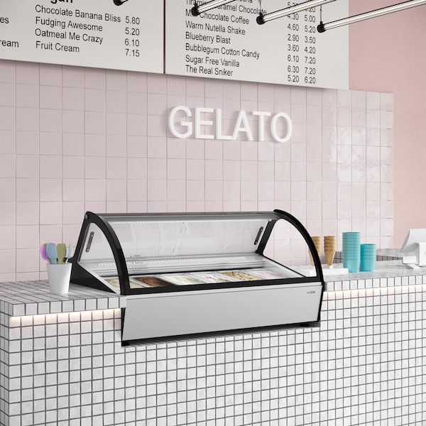 Koolmore 46 in. Countertop Gelato Display Case w/ 6 Pans and Built-in Glass Sneeze Guard in Stainless-Steel - KM-CGD-6P