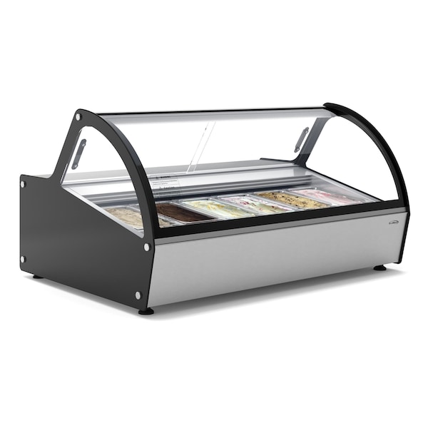 Koolmore 46 in. Countertop Gelato Display Case w/ 6 Pans and Built-in Glass Sneeze Guard in Stainless-Steel - KM-CGD-6P