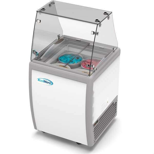 Koolmore 26 in. 4 Tub Ice Cream Dipping Cabinet Display Freezer with Sliding Glass Door and Sneeze Guard,  - KM-ICD-26SD-FG