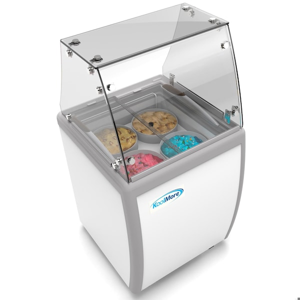 Koolmore 26 in. 4 Tub Ice Cream Dipping Cabinet Display Freezer with Sliding Glass Door and Sneeze Guard,  - KM-ICD-26SD-FG