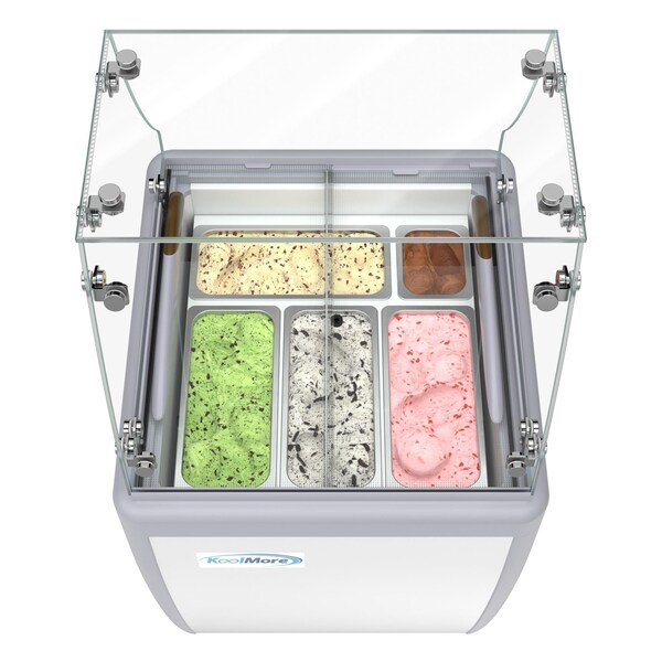 Koolmore 26 in. Gelato Dipping Cabinet Display Freezer with Sliding Glass Door and Sneeze Guard, 6 Cu. Ft. - KM-GDC-26SD-FG