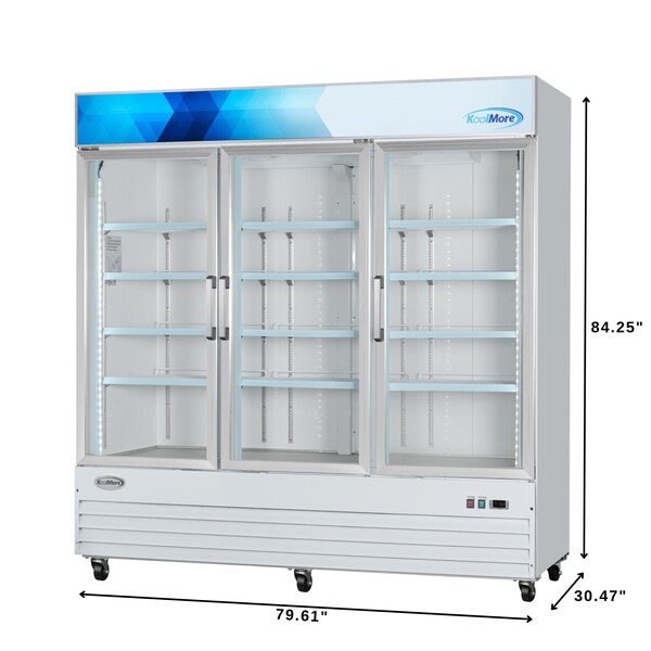 Koolmore 80 in. 3-Door Commercial Display Merchandiser Freezer 52 cu. ft. in White MDF-3GD-52C-WH - MDF-3GD-52C-WH