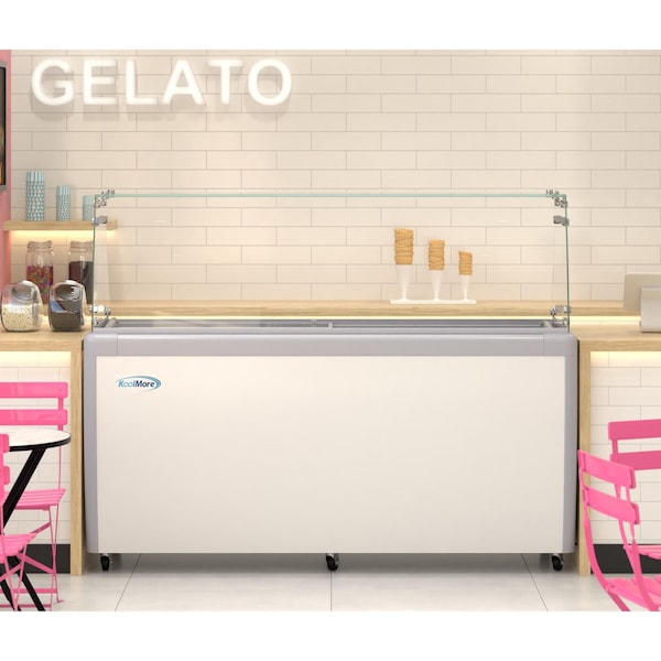 Koolmore 70 in. Gelato Dipping Cabinet Display Freezer with Sliding Glass Door and Sneeze Guard, 20 Cu. Ft. - KM-GDC-71SD-FG
