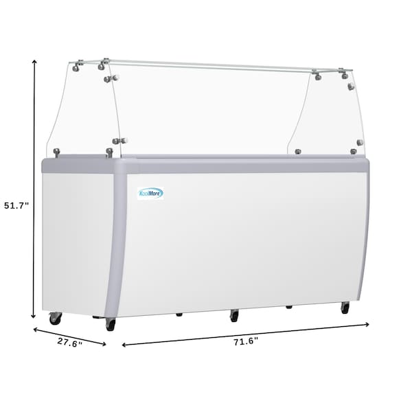 Koolmore 70 in. Gelato Dipping Cabinet Display Freezer with Sliding Glass Door and Sneeze Guard, 20 Cu. Ft. - KM-GDC-71SD-FG