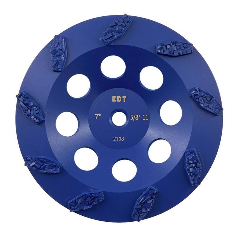 Ruedas de rectificado de PCD de 7 pulgadas, 9 PCDs de chip triturado, eje roscado de 5/8-11 pulgadas - PCC0709A5_THD