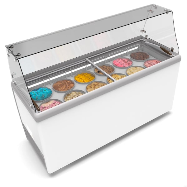 Koolmore 70 in. 12 Tub Ice Cream Dipping Cabinet Display Freezer with Sliding Glass Door and Sneeze Guard - KM-ICD-71SD-FG