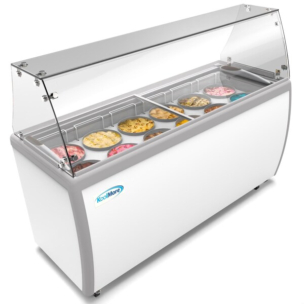 Koolmore 70 in. 12 Tub Ice Cream Dipping Cabinet Display Freezer with Sliding Glass Door and Sneeze Guard - KM-ICD-71SD-FG