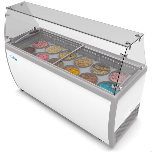 Koolmore 70 in. 12 Tub Ice Cream Dipping Cabinet Display Freezer with Sliding Glass Door and Sneeze Guard - KM-ICD-71SD-FG