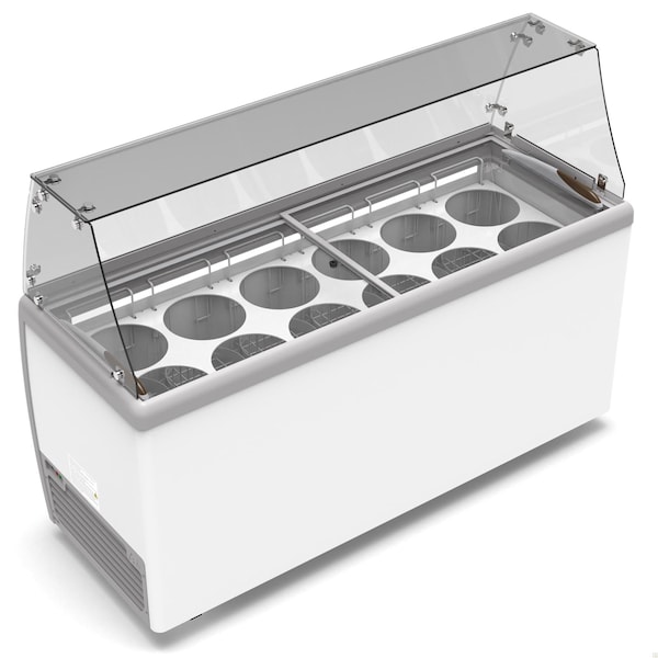 Koolmore 70 in. 12 Tub Ice Cream Dipping Cabinet Display Freezer with Sliding Glass Door and Sneeze Guard - KM-ICD-71SD-FG