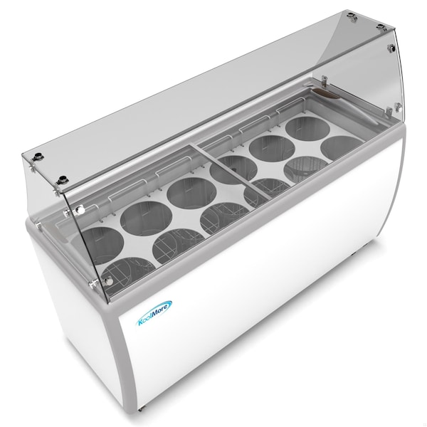 Koolmore 70 in. 12 Tub Ice Cream Dipping Cabinet Display Freezer with Sliding Glass Door and Sneeze Guard - KM-ICD-71SD-FG