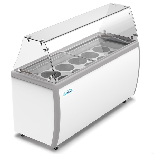 Koolmore 70 in. 12 Tub Ice Cream Dipping Cabinet Display Freezer with Sliding Glass Door and Sneeze Guard - KM-ICD-71SD-FG