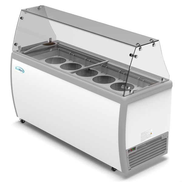 Koolmore 70 in. 12 Tub Ice Cream Dipping Cabinet Display Freezer with Sliding Glass Door and Sneeze Guard - KM-ICD-71SD-FG