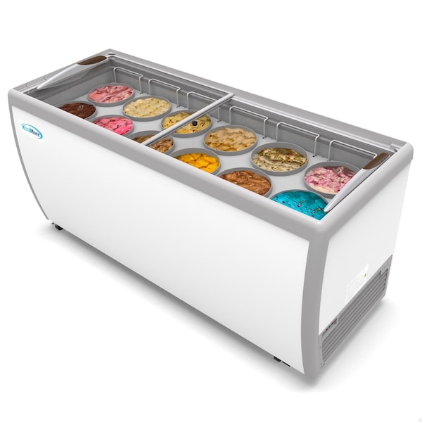 Koolmore 70 in. 12 Tub Ice Cream Dipping Cabinet Display Freezer with Sliding Glass Door, 20 cu. ft. - KM-ICD-71SD