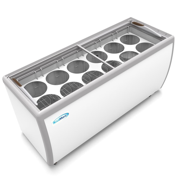 Koolmore 70 in. 12 Tub Ice Cream Dipping Cabinet Display Freezer with Sliding Glass Door, 20 cu. ft. - KM-ICD-71SD