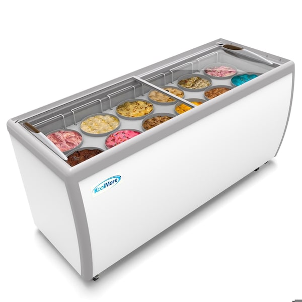 Koolmore 70 in. 12 Tub Ice Cream Dipping Cabinet Display Freezer with Sliding Glass Door, 20 cu. ft. - KM-ICD-71SD