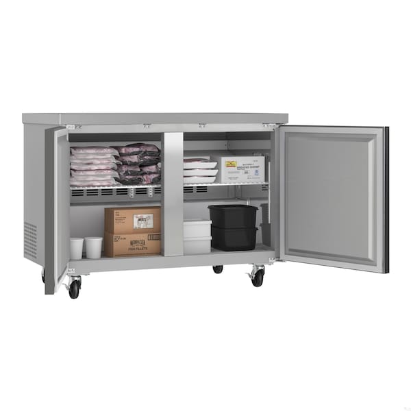 Koolmore 48 in. Two-Door Commercial Undercounter Freezer in Stainless Steel with Casters, KM-UCF-2DSS - KM-UCF-2DSS