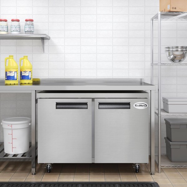 Koolmore 48 in. Two-Door Commercial Undercounter Freezer in Stainless Steel with Casters, KM-UCF-2DSS - KM-UCF-2DSS